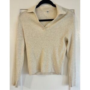 Uniqlo Washable Knit Ribbed Polo Sweater XS Natural Cream